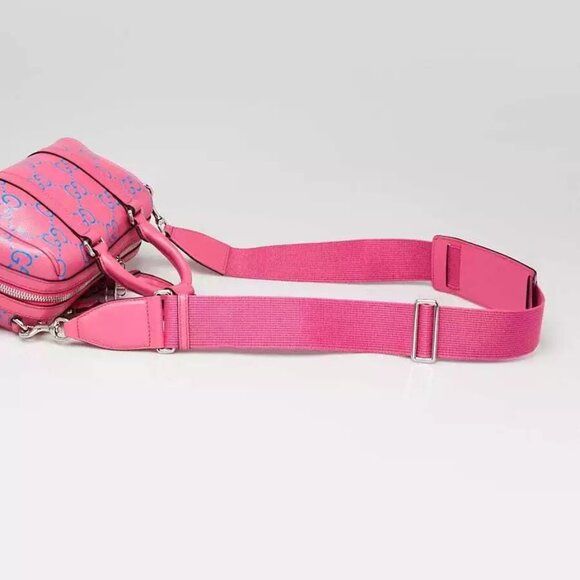 Gucci Pink/Blue GG Perforated Leather Shoulder Duffle Bag - Picture 6 of 12